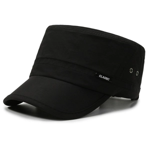 Casquette militaire plate noire respirante pour homme avec œillets d'aération latéraux