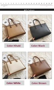 Detailed grid view showing large tote bags in khaki, black, white, and coffee colors