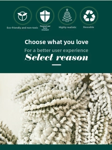 Detail of fire-resistant PE pine needles with realistic white flocking and snow effect