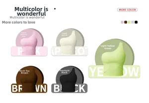 Detailed palette of one-shoulder yoga sports bras in five diverse soft pastel colors
