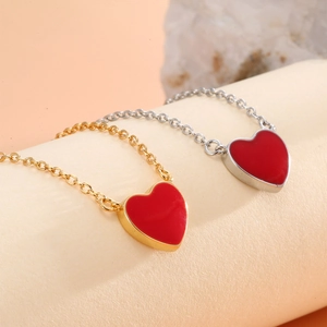 Minimalist gold and silver heart necklaces with color-changing thermal enamel pendants