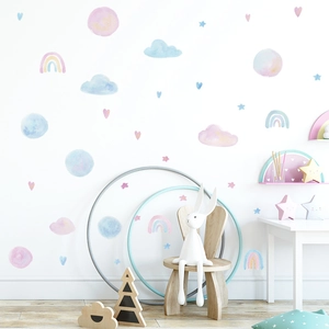 Watercolor rainbow and clouds wall decals for kids bedroom nursery wall decoration