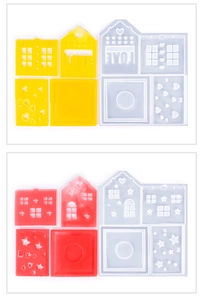 Detailed DIY house silicone mold for resin and heart shaped candle holder crafts