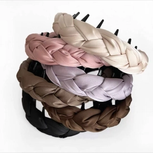 Padded satin braided headband set in five colors with inner anti-slip teeth