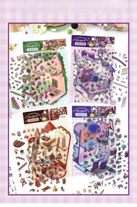 Detailed 2.5D interior room scene stickers for DIY scrapbooking with multi-theme designs