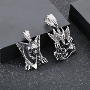 Gothic silver stainless steel pendants featuring grim reaper and eagle claw skull designs