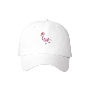 White washed cotton baseball cap featuring high-quality pink flamingo embroidery for sun protection