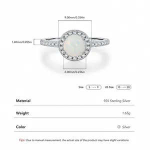 S925 sterling silver ring featuring a round white opal and pavé-set zirconia stones
