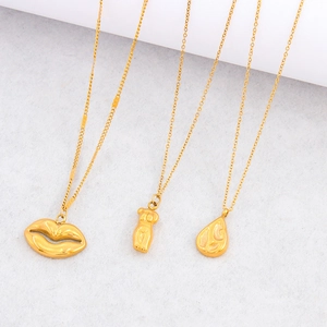 Stainless Steel Pendant Necklace 18K Gold Plated Lip Teardrop Abstract Body Chic Minimalist Fashion Jewelry For Women