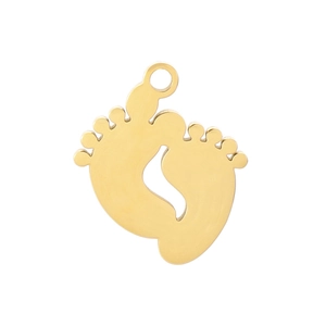 Minimalist gold baby footprint pendant charm in polished stainless steel for DIY jewelry