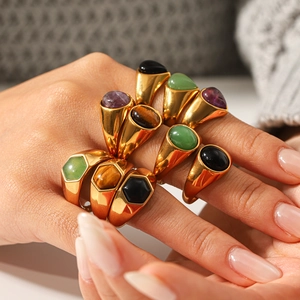 Vintage Edelstahl Siegelring Für Damen Französischer Stil Vergoldet Naturstein Schwarzer Onyx Tigerauge Ring Schmuck