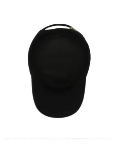 Detailed view of the internal lining and stitching of a black cotton military flat top cap