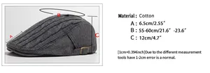 Size guide for knitted beret showing measurements for head circumference and brim depth