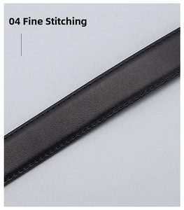 Close-up of fine stitching and litchi texture on a black vintage leather belt for women