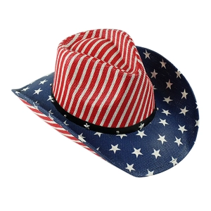 Handwoven American flag western cowboy hat with star studs and red white blue pattern