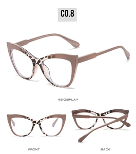 Three-angle views of cat-eye frames in light brown with leopard print accents