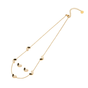 Golden stainless steel heart pendant necklace and stud earrings jewelry set for women