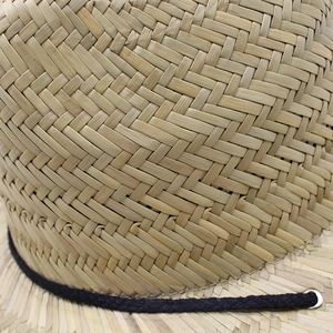 Natural straw sun hat with woven texture, black decorative cord and wide 11.5cm brim