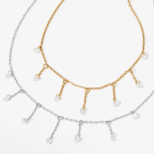 Elegant stainless steel tassel necklace with shimmering zircon pendants in gold and silver