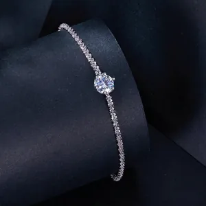 Elegant 925 sterling silver bracelet with six-prong set sparkling moissanite stone