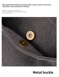 Close-up of durable dark grey canvas fabric with a bronze electroplated magnetic snap