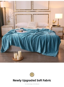 Detailed view of dark blue coral fleece blanket with 3D embossed wheat ear pattern