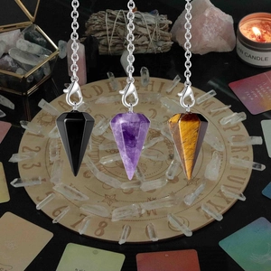 Natural amethyst tiger eye and obsidian crystal pendulum set for dowsing and divination