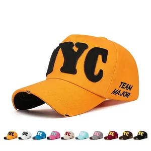 NYC Embroidery Cotton Baseball Cap Distressed Brim Adjustable Sun Protection Streetwear Casual Hat For Men Women