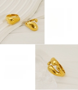 Detail of 18K gold plated stainless steel teardrop ring with lead and nickel-free texture