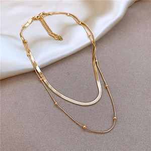 Gelaagde Halsketting Titaniumstaal Slangenketting Kralenketting Minimalistische Vergulde Sieraden Voor Dames Elegante Stijl