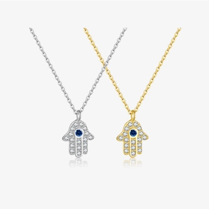 925 Sterling Silver Hamsa Hand Necklace For Women Rhinestone Evil Eye Pendant Adjustable Cable Chain Fashion Jewelry Gift