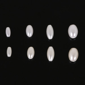 Eight oval ABS faux pearl beads in cream white color with glossy finish for DIY jewelry