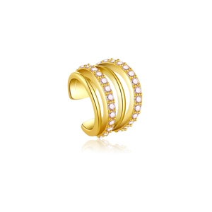 Elegant gold S925 sterling silver ear cuff with double layers and pink zircon accents
