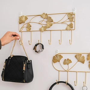 Ginkgo leaf golden iron wall hooks for key storage and decorative wall organization