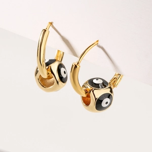 Evil Eye Hoop Earrings Copper Real Gold Plated Enamel Cube Bead Charms Vintage Trendy Jewelry For Women