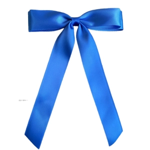 Close-up of vibrant royal blue double-layer satin ribbon bow with smooth silk texture