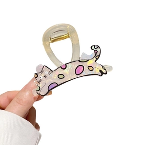 Cute cartoon cat hair claw clip with colorful polka dots for girls hair styling