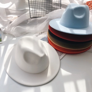 Flat brim wool felt fedora hats in various colors with classic pinched crown details