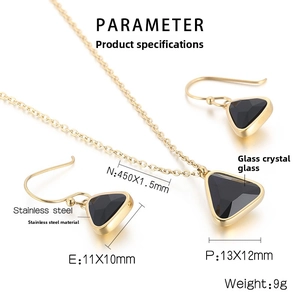 Detailed specs of stainless steel triangle black crystal necklace and earrings set
