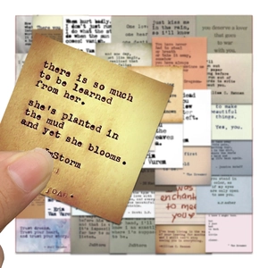 Close-up of vintage inspirational quote stickers for scrapbooking and DIY crafts decoration