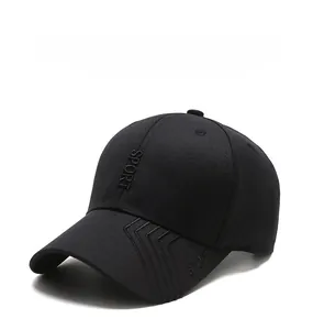 Detailed close-up of the 3D SPORT embroidery on the black cotton canvas baseball cap