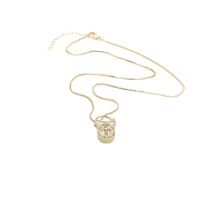 Golden heart padlock necklace with zircon stones on a box chain and lobster clasp