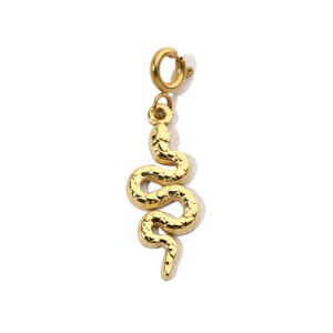 Detailed macro view of a golden snake pendant with hammered texture and spring clasp