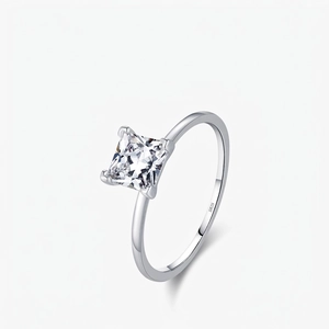 Bague Coupe Princesse Argent Sterling 925 Zircon Carré Solitaire Quatre Griffes Bijoux Minimalistes Élégants Femme