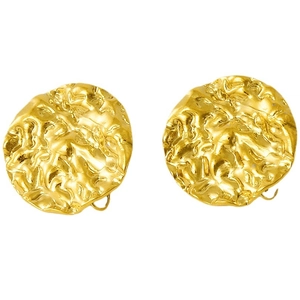 Chic 304 stainless steel golden earrings with irregular hammered texture on white background