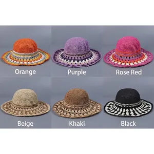 Handmade crochet wide brim sun hats in six bohemian colors for beach holiday vacation