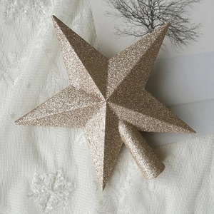 Christmas Tree Topper Star Glitter Champagne Gold Five Pointed Holiday Home Ornament Elegant PVC Traditional Decoration
