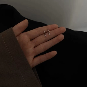 Minimalist S925 sterling silver S-shaped stud earrings for women with high-end metallic finish