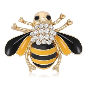 Vintage Gold Alloy Rhinestone Bee Brooch For Women Men Fashion Enamel Insect Animal Lapel Pin For Suit Coat Clothing Decor