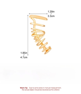 Detailed size chart showing dimensions of the punk dragon ear cuff in golden alloy finish